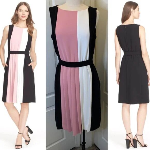 kate spade Pink, Black and White Belted Color Block Dress with Pockets - Size 6 - Picture 1 of 9